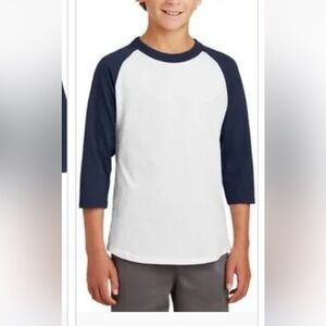 10/$13 NWT Gildan raglan shirts white /navy Youth L
